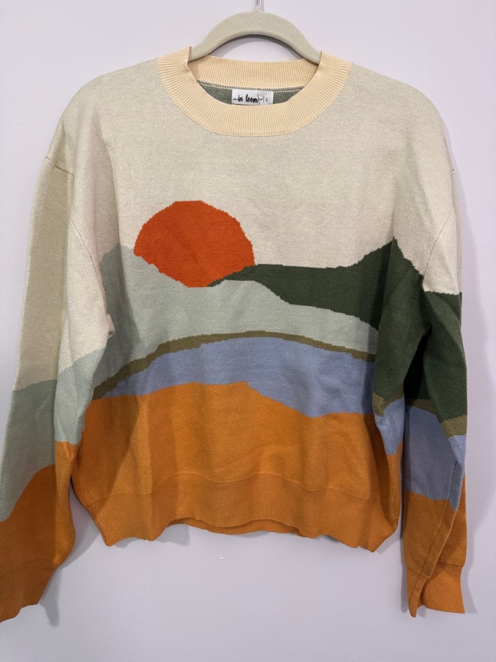NWT Boutique Scenic Knit Crewneck Sweater in Cream, Rust, Olive & Dusty Blue